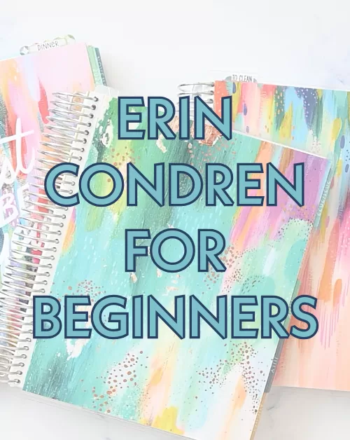 Erin Condren for beginners 3 colorful ec planners stacked on a light background