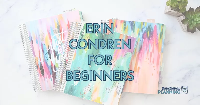 Erin Condren for beginners 3 colorful ec planners stacked on a light background